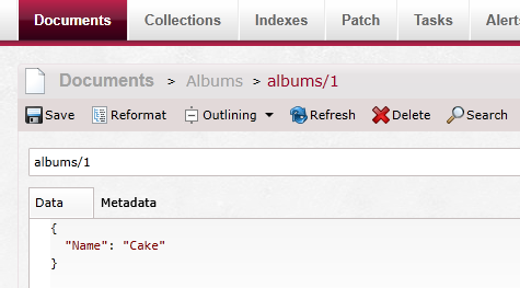 Figure 16: Verify that document `albums/1` has been replicated with new content
