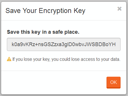 Figure 2. Studio. Encryption. Save Encryption Key.