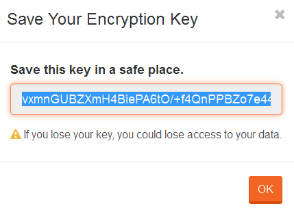 Figure 3. Studio. Encryption. Save Encryption Key.