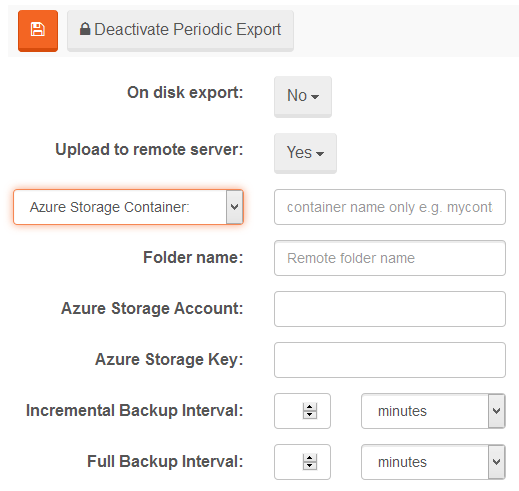 Figure 2. Settings. Azure Storage Container.