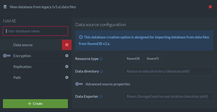Figure 2. Create new database from 3.x data - dialog