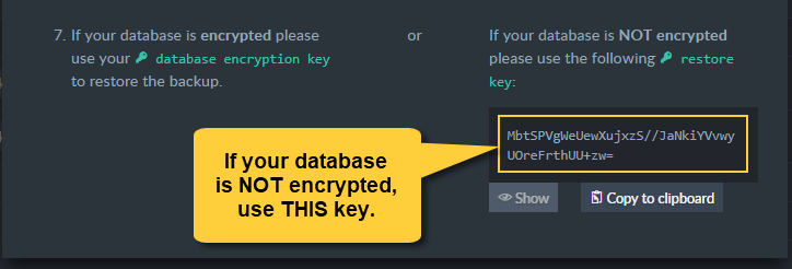 "Encryption Key: Unencrypted Database"