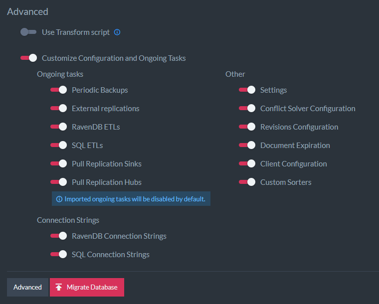 Figure 6. Advanced Import Options - Customize Configuration and Ongoing Tasks
