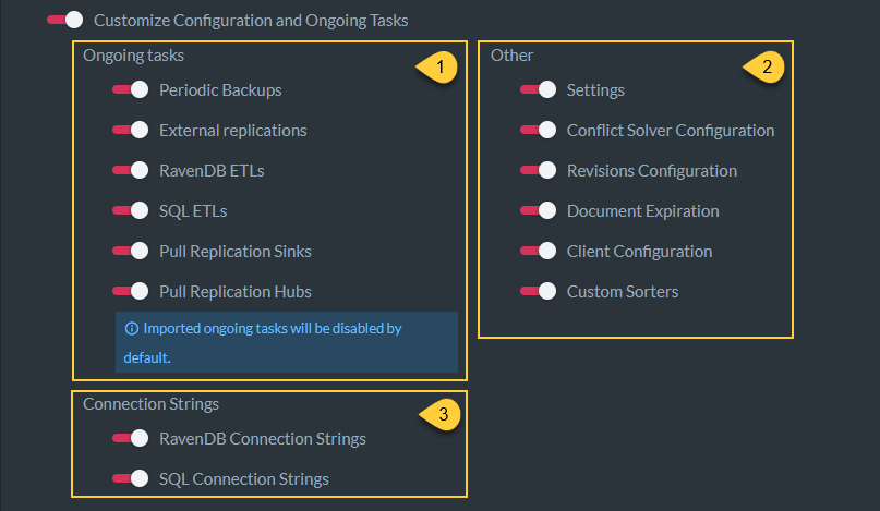 Figure 6. Advanced Export Options - Customize Configuration and Ongoing Tasks