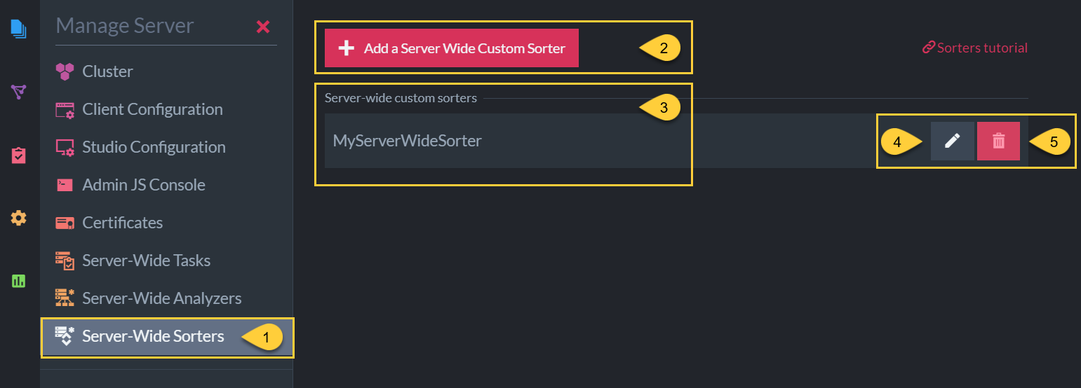 Figure 2. Server-wide custom sorter view