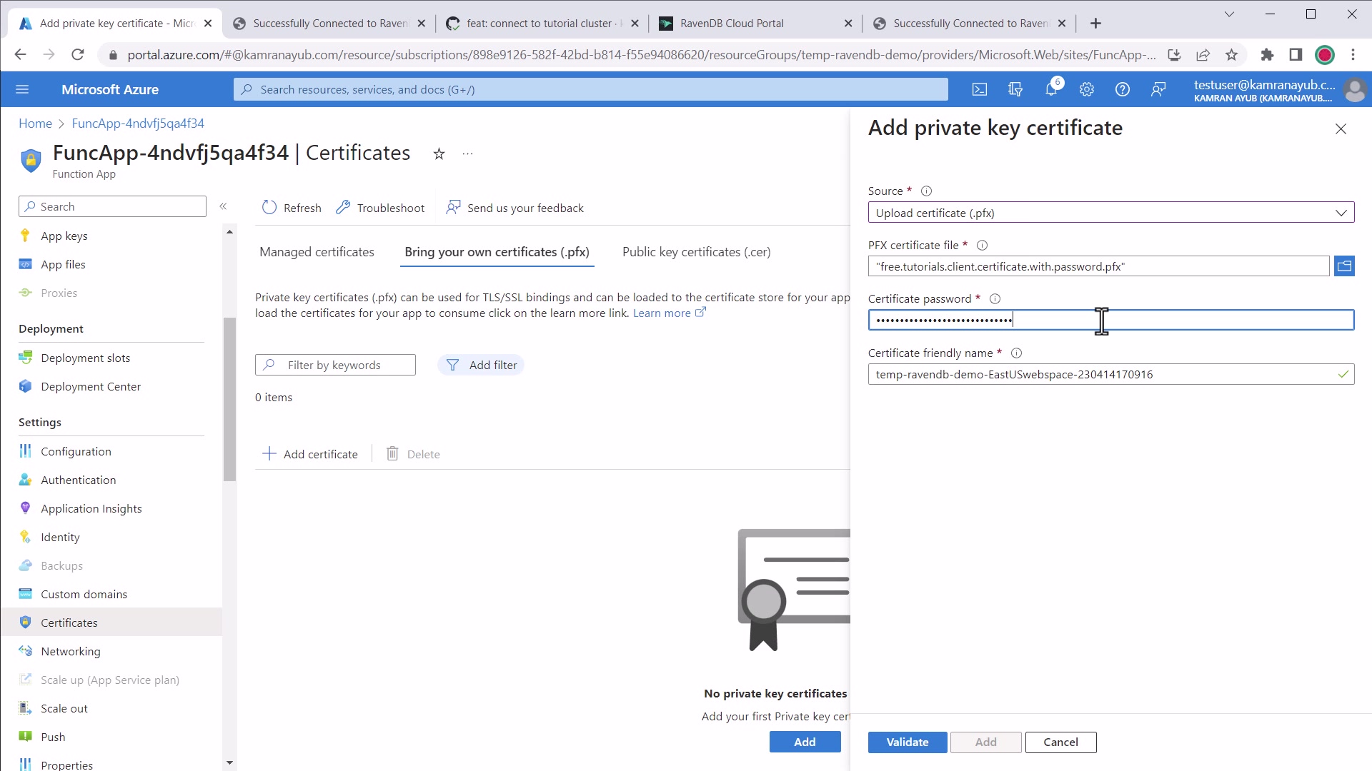 .NET upload certificate to Azure
