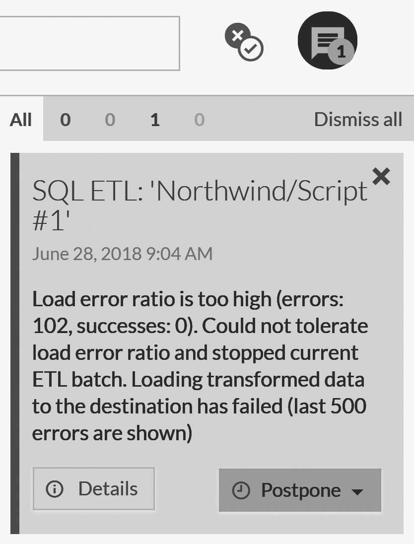Showing SQL ETL errors in the Studio