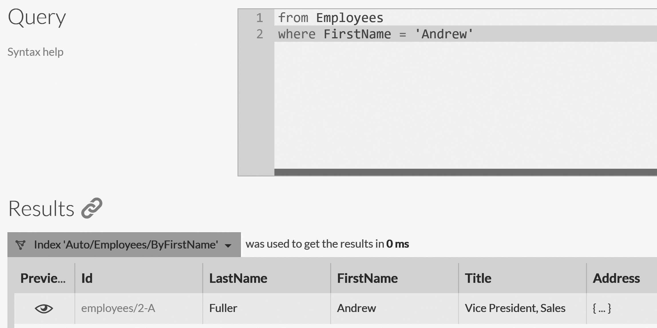 RQL query for employees named Andrew