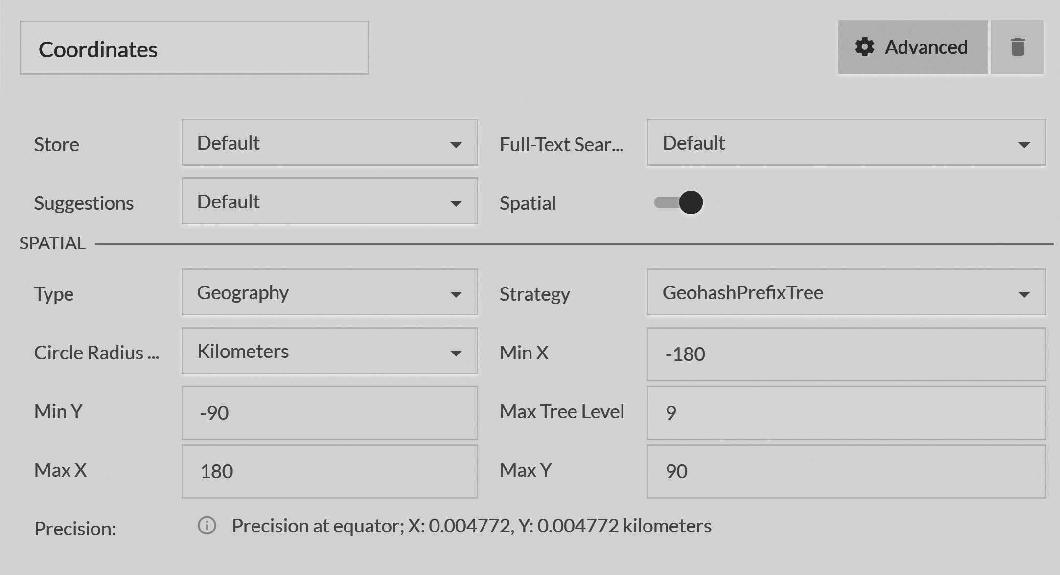 Spatial field indexing options