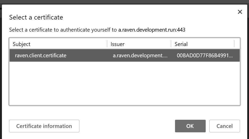 Chrome certificate selection dialog for your RavenDB instance