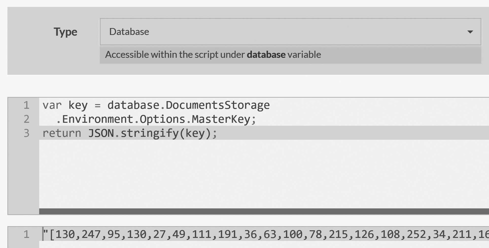Getting the encryption key from an active database using an admin script