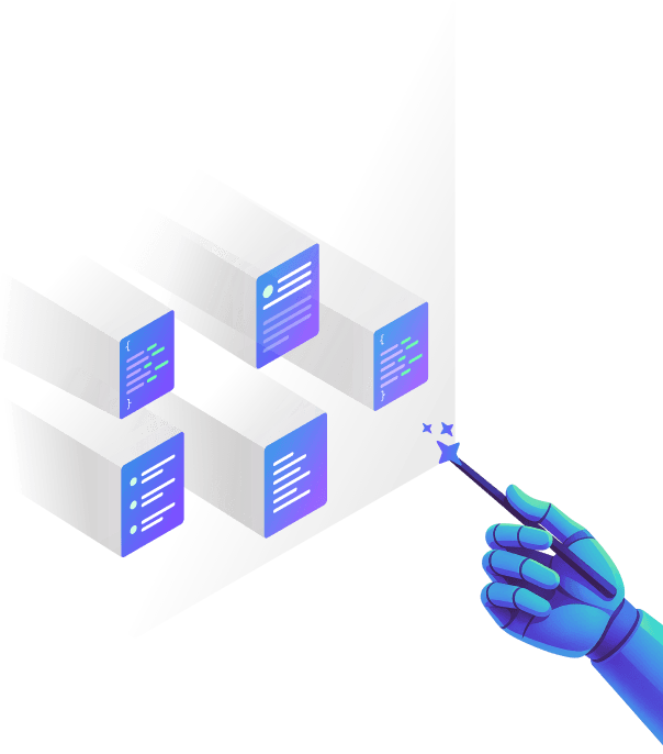 A hand holding a wand over a document as a picture of the AI